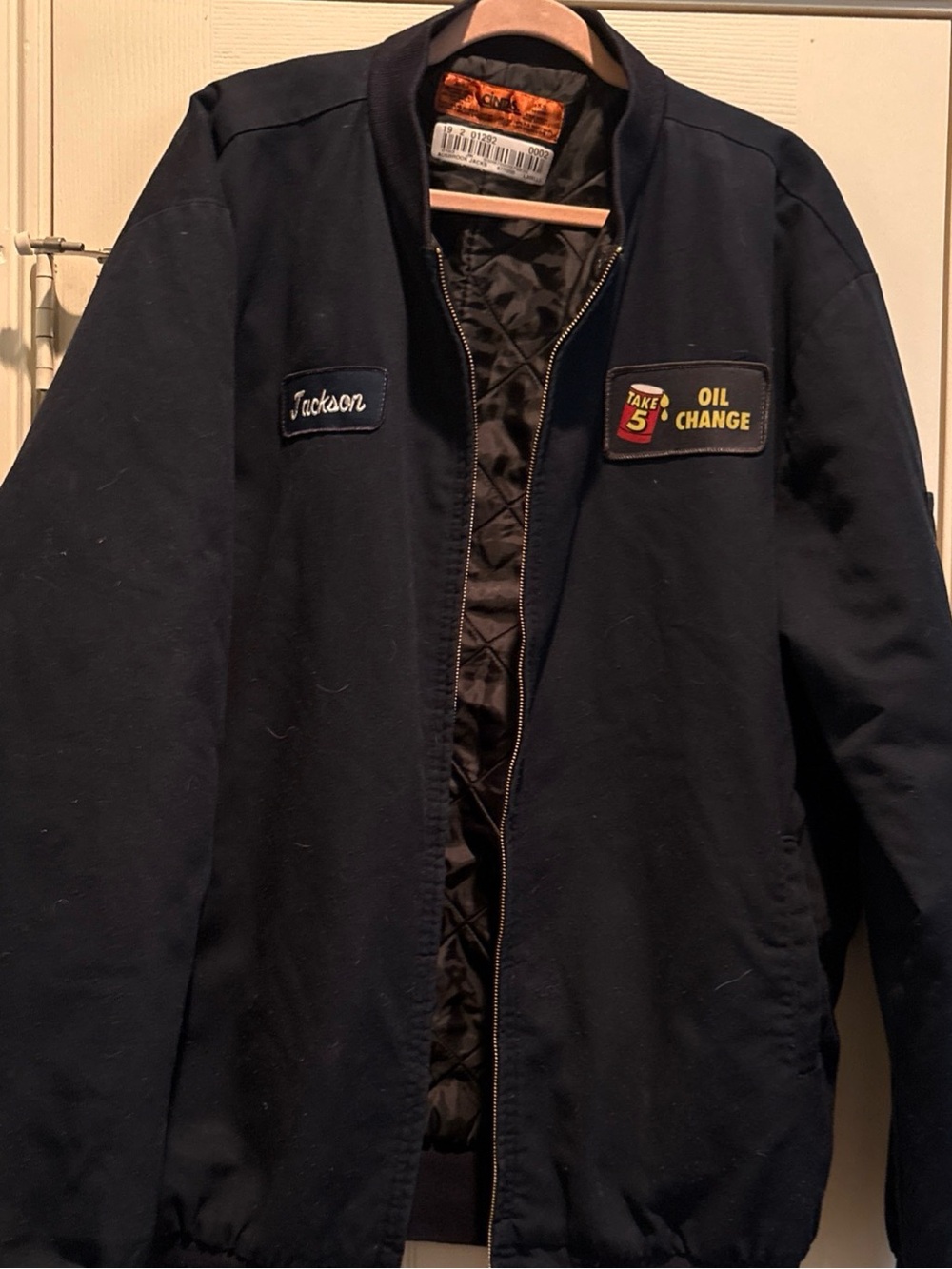 Men's Navy Bomber Jacket with Oil Change Patch